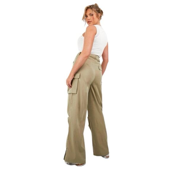 NWT Boohoo Plus Ruched Detail Cargo Pants in Washed Khaki Size 16 - Picture 4 of 12